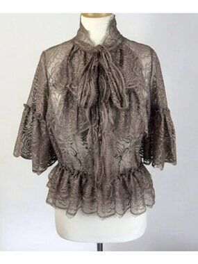 Robert Rodriguez Sheer Brown Lace Tie-Front Blouse With Button Detail Size 0